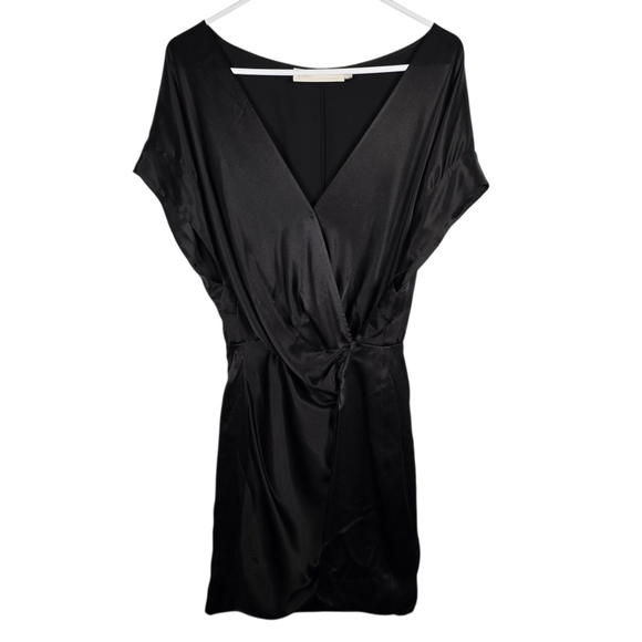 Michelle Mason Dresses & Skirts - Michelle Mason Wide-Neck Faux Wrap Mini Dress In Black 100% Silk Deep V Neck 6